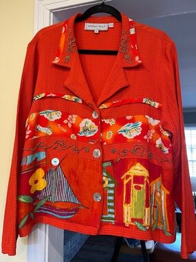 Howard Wolff, Hawaiian shirt Embroidered & Printed Button-Front Blouse size 12
